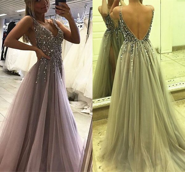 deep v-neck prom evening dresses v backless side split bling beading crystal tulle formal gowns elegant dresses evening wear 2019, Black
deep v-neck prom evening dresses v backless side split bling beading crystal tulle formal gowns elegant dresses evening wear 2019, Black
