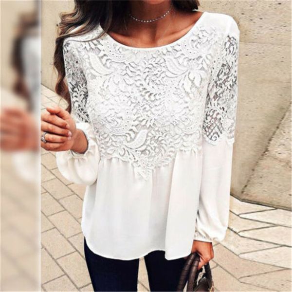 2019 new us fashion women long sleeve shirt casual lace blouse loose chiffon shirt, White
2019 new us fashion women long sleeve shirt casual lace blouse loose chiffon shirt, White