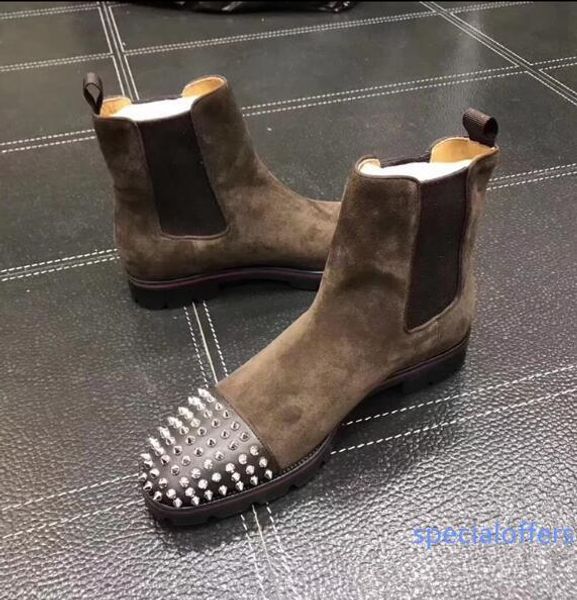 fashion luxury men boots red bottom design men ankle boots low heels genuine leather suede with rivets melon spikes flat short knight, Black
fashion luxury men boots red bottom design men ankle boots low heels genuine leather suede with rivets melon spikes flat short knight, Black