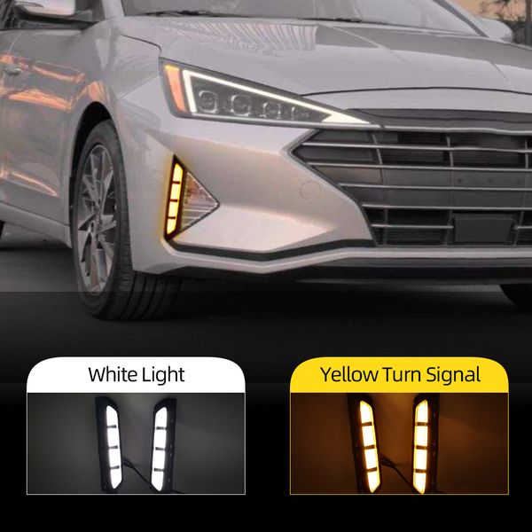2pcs led fog lamp for hyundai elantra 2019 2020 drl daytime running lights with yellow turn signal light drl