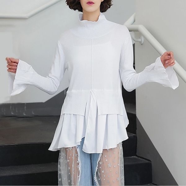 europe and the united states autumn and winter the latest solid color high collar pullover sweater stitching irregular hem shirt sweater, White;black
europe and the united states autumn and winter the latest solid color high collar pullover sweater stitching irregular hem shirt sweater, White;black
