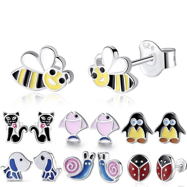 genuine 100% 925 sterling silver stud earrings with enamel cute animal bee cat dog small earrings for women girls kids jewelry, Golden;silver
genuine 100% 925 sterling silver stud earrings with enamel cute animal bee cat dog small earrings for women girls kids jewelry, Golden;silver