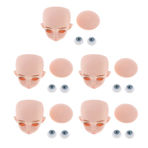 5 pack of 1/3 ball jointed girl dolls face eyes dress makeup diy custom parts