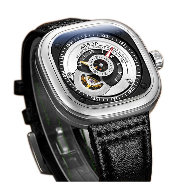 aesop creative fashion men's watch automatic mechanical square leather strap wrist watch stainless steel male clock 9023g, Slivery;brown
aesop creative fashion men's watch automatic mechanical square leather strap wrist watch stainless steel male clock 9023g, Slivery;brown