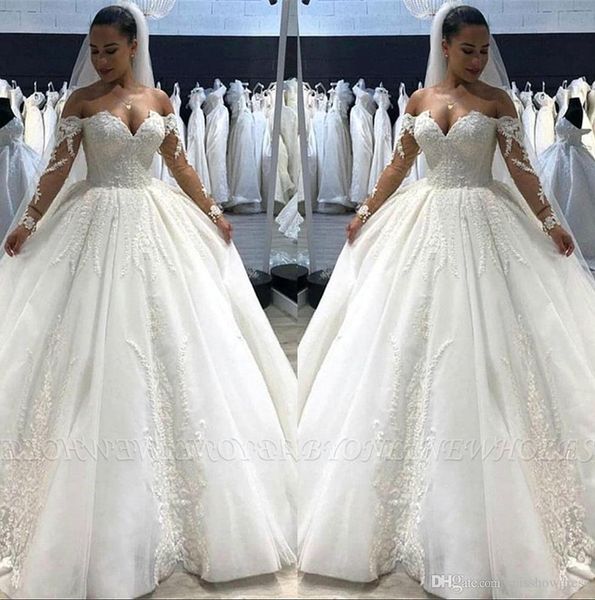 off shoulder princess lace ball gown wedding dresses sheer long sleeve tulle applique court train wedding dress bridal gowns vestidos, White
off shoulder princess lace ball gown wedding dresses sheer long sleeve tulle applique court train wedding dress bridal gowns vestidos, White