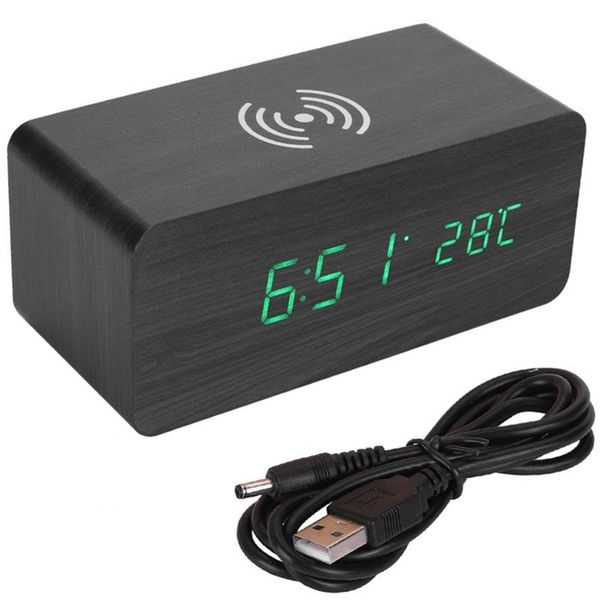 alarm clock wood qi wireless charging clock sound control digital watch temperature 12/24 hours display 3 groups of alarm 
alarm clock wood qi wireless charging clock sound control digital watch temperature 12/24 hours display 3 groups of alarm