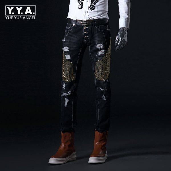 2020 embroidery jeans men korean slim moto biker hole denim pants vintage sequins stage male trousers middle skinny jeans man, Blue
2020 embroidery jeans men korean slim moto biker hole denim pants vintage sequins stage male trousers middle skinny jeans man, Blue