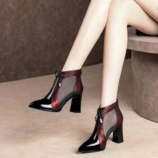 women's zipper ankle boots ladies square heels pu leather mixed color wire mesh butterfly knot boots female fashion woman shoes, Black
women's zipper ankle boots ladies square heels pu leather mixed color wire mesh butterfly knot boots female fashion woman shoes, Black
