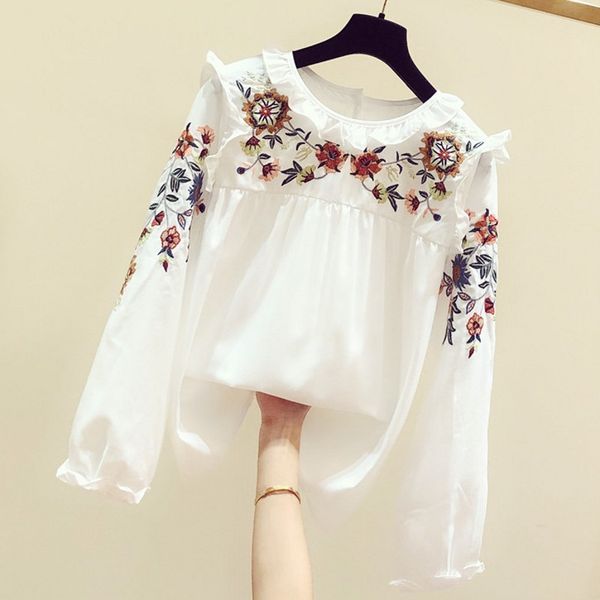 2020 spring new hand embroidered floral round-neck long-sleeve ruffle shirt women's casual shirts girls students white blouse
2020 spring new hand embroidered floral round-neck long-sleeve ruffle shirt women's casual shirts girls students white blouse