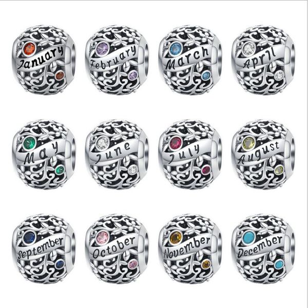 january to december birthstone charm solid 925 sterling silver jewelry spacer beads for charms bracelets july august stone pendant, Black
january to december birthstone charm solid 925 sterling silver jewelry spacer beads for charms bracelets july august stone pendant, Black