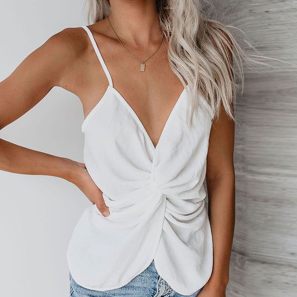 2019 fashion women strap sleeveless tank v neck chiffon ladies casual draped shirts holiday party wear summer, White
2019 fashion women strap sleeveless tank v neck chiffon ladies casual draped shirts holiday party wear summer, White