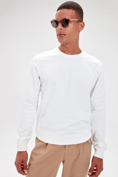 

trendyol white male basic bike collar long sleeve new sweatshirt tmnaw20sw0164, Black
