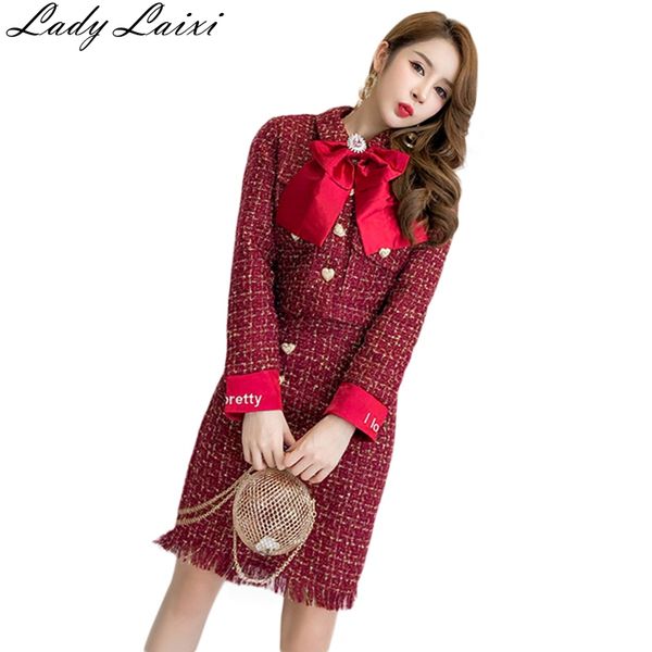 2018 runway designer luxury fashion skirt suits vintage bow tweed blazers and tassel tweed pencil skirt 2 piece set suit, Gray
2018 runway designer luxury fashion skirt suits vintage bow tweed blazers and tassel tweed pencil skirt 2 piece set suit, Gray