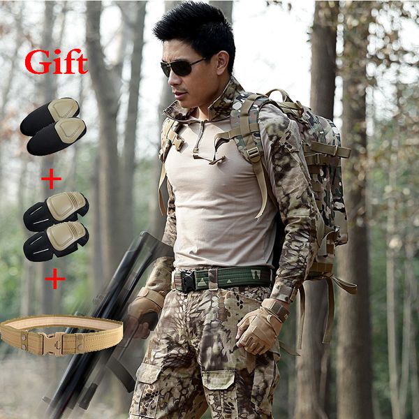 army hunting camouflage sets uniforms combat shirt tactical pants with knee pads ghillie sports hiking training suit, White;black
army hunting camouflage sets uniforms combat shirt tactical pants with knee pads ghillie sports hiking training suit, White;black