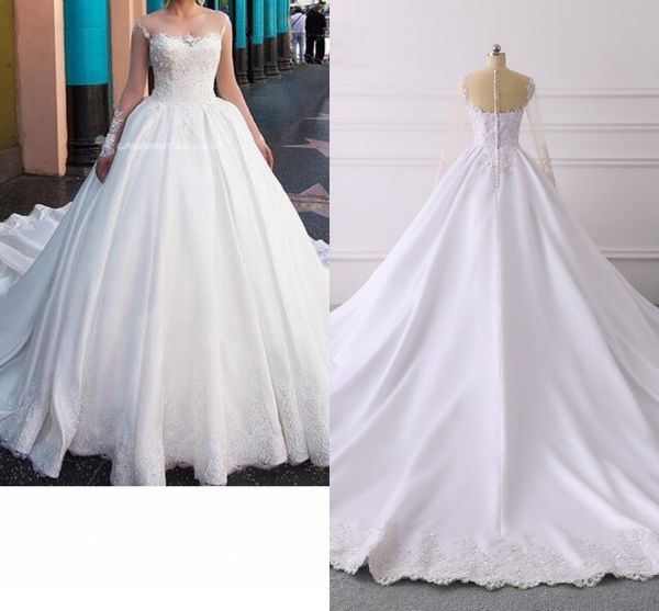 luxury pearls sequin long sleeve wedding dresses ball gown satin lace applique sheer neckline see though back vestidos de novia plus size, White
luxury pearls sequin long sleeve wedding dresses ball gown satin lace applique sheer neckline see though back vestidos de novia plus size, White