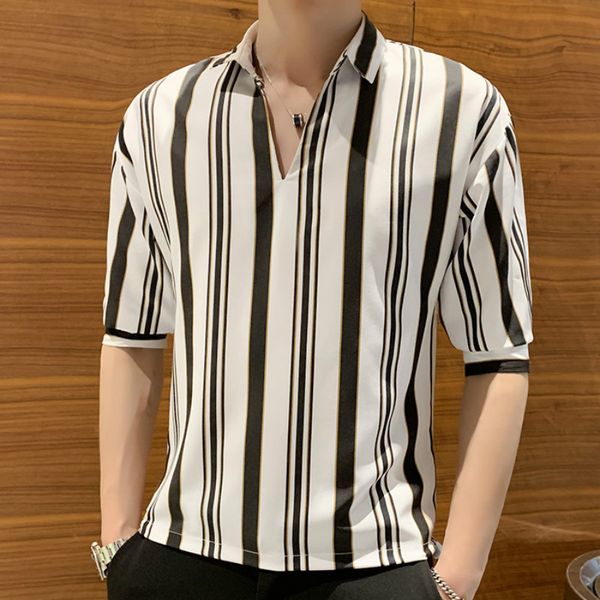 2019 men's new summer fashion business casual striped shirt/men's pullover seven-point sleeve shirt, White;black
2019 men's new summer fashion business casual striped shirt/men's pullover seven-point sleeve shirt, White;black