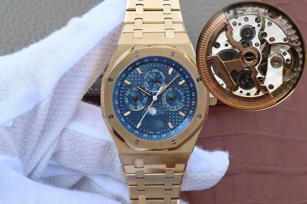 16 color jf 26574 mens watch perpetual calendar moon phase cal.5134 automatic mechanical multifunction watches 18k gold 41mm blue dial, Slivery;brown
16 color jf 26574 mens watch perpetual calendar moon phase cal.5134 automatic mechanical multifunction watches 18k gold 41mm blue dial, Slivery;brown