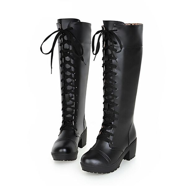 new cross tied women's motorcycle boots square heel knee high long boots slim lace up cosplay knight botas, Black
new cross tied women's motorcycle boots square heel knee high long boots slim lace up cosplay knight botas, Black