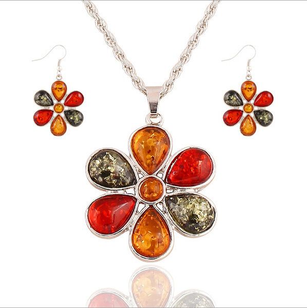 europe united states retro color set jewel flower wild necklace clavicle chain earrings two-piece jewelry parure bijoux femme, Silver
europe united states retro color set jewel flower wild necklace clavicle chain earrings two-piece jewelry parure bijoux femme, Silver