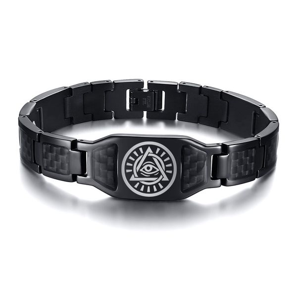 men's black carbide fiber stainless steel bracelet with masonic symbol all seeing eye the third eye personalized jewelry
men's black carbide fiber stainless steel bracelet with masonic symbol all seeing eye the third eye personalized jewelry
