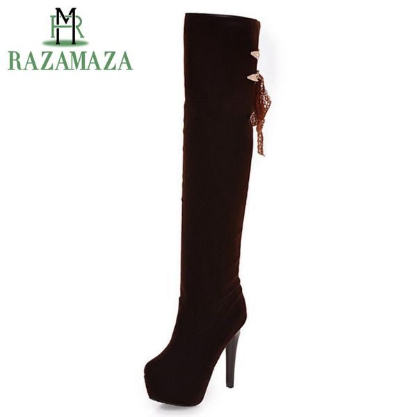 razamaza size 33-43 women high heel boots round toe platform metal buckle thin heel women over knee warm boots women's shoes, Black
razamaza size 33-43 women high heel boots round toe platform metal buckle thin heel women over knee warm boots women's shoes, Black