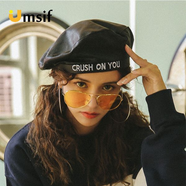 women's letter embroidery pu leather berets hat 2018 new winter womens flat beret beanie hats french style painters hat&caps, Blue;gray
women's letter embroidery pu leather berets hat 2018 new winter womens flat beret beanie hats french style painters hat&caps, Blue;gray