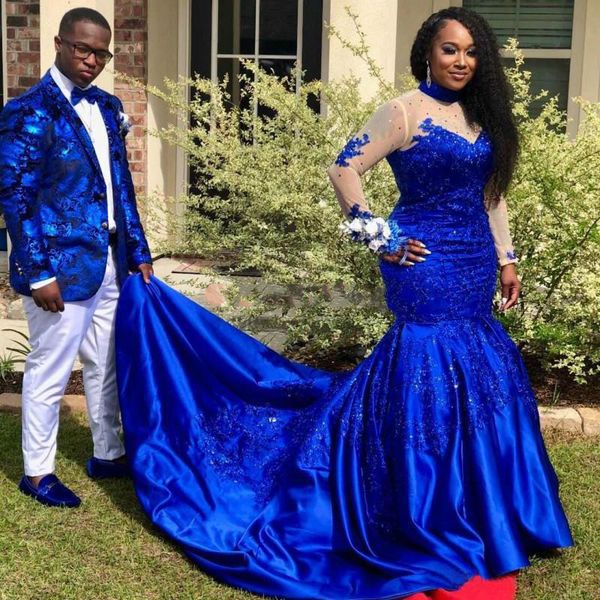 stunning royal blue mermaid prom dresses beaded high neck sequined long sleeves evening gowns sweep train satin plus size formal dress, Black
stunning royal blue mermaid prom dresses beaded high neck sequined long sleeves evening gowns sweep train satin plus size formal dress, Black