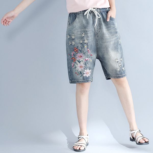 vintage embroidery beach summer jeans woman elastic waist hole capris knee length ripped jeans lace up short pants women c4327, Blue
vintage embroidery beach summer jeans woman elastic waist hole capris knee length ripped jeans lace up short pants women c4327, Blue