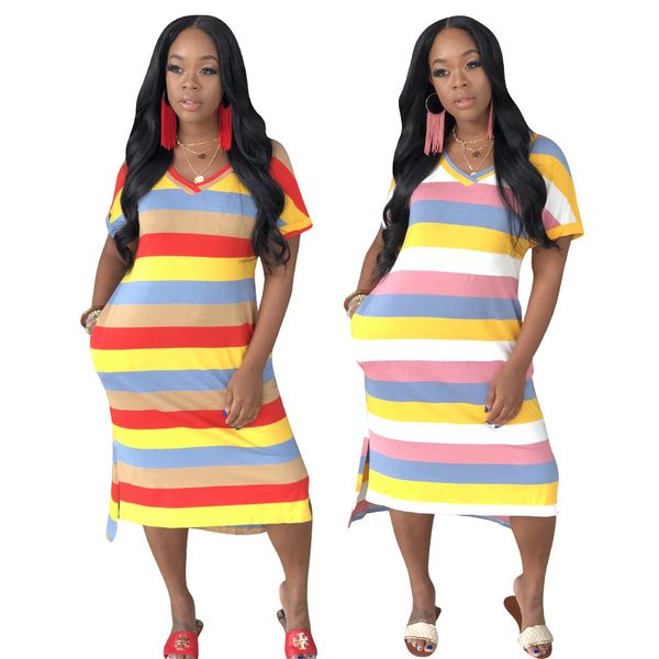 women summer stripes dress short sleeve v-neck side split casual fashion ladies midi dresses vestidos, Black;gray
women summer stripes dress short sleeve v-neck side split casual fashion ladies midi dresses vestidos, Black;gray