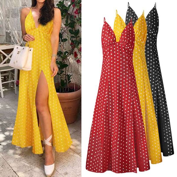 summer maxi dress for women celmia straps sleeveless beach sundress polka dot print long vestidos casual high split robe, Black;gray
summer maxi dress for women celmia straps sleeveless beach sundress polka dot print long vestidos casual high split robe, Black;gray
