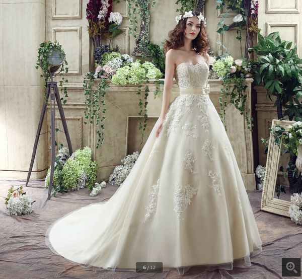 2020 real picture champagne tulle lace ball gown wedding dress strapless appliques with sashes princess elegant corset bridal gowns, White
2020 real picture champagne tulle lace ball gown wedding dress strapless appliques with sashes princess elegant corset bridal gowns, White