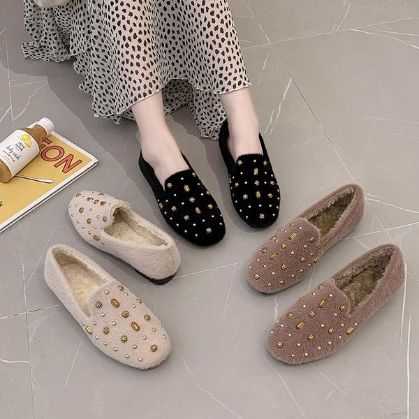 women winter plush velvet faux fur rivet loafer shoes for women ladies office slip on lazy shoes casual new 2020, Black
women winter plush velvet faux fur rivet loafer shoes for women ladies office slip on lazy shoes casual new 2020, Black