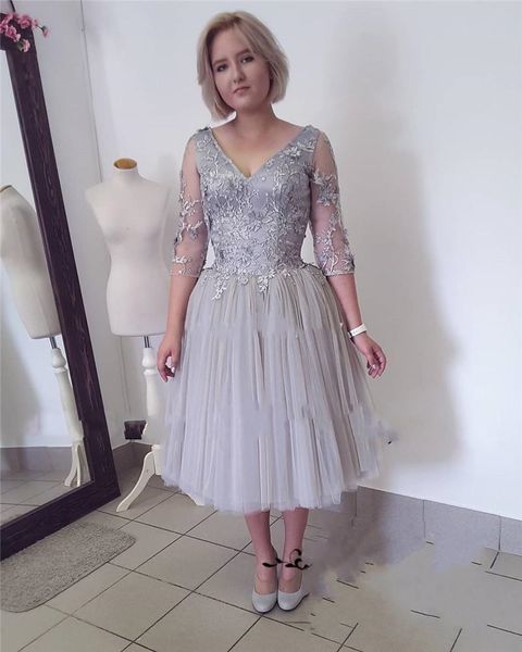 grey a-line tea length homecoming dresses with 3/4 sleeve lace appliques 3d flower prom gown draped tulle skirt party dress, Blue;pink
grey a-line tea length homecoming dresses with 3/4 sleeve lace appliques 3d flower prom gown draped tulle skirt party dress, Blue;pink