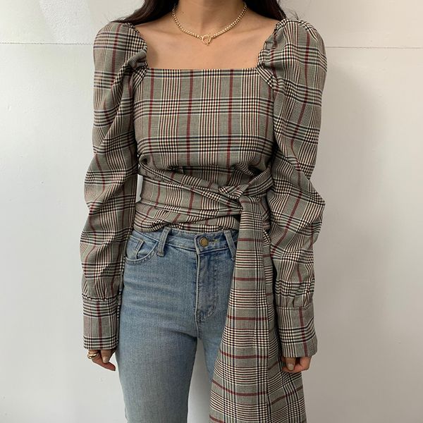 classy plaid blouse crop puff sleeve shirt women square neck puff sleeve belt fashion chemisier femme blusa mujer camisa, White
classy plaid blouse crop puff sleeve shirt women square neck puff sleeve belt fashion chemisier femme blusa mujer camisa, White