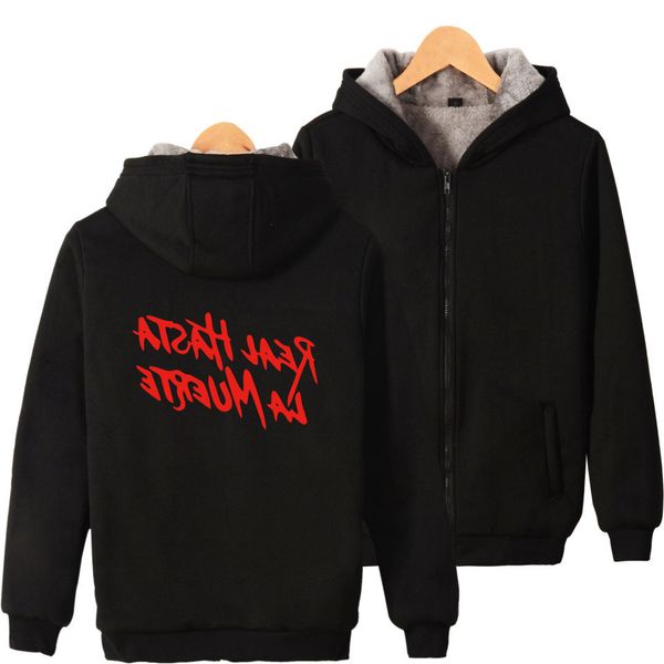 la shirt hasta real muerte be the light plus velvet thickening zipper belt hat guard t shirts, Black
la shirt hasta real muerte be the light plus velvet thickening zipper belt hat guard t shirts, Black