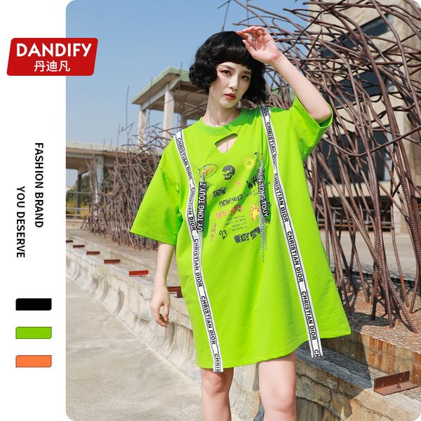women's new european station large t-shirt women's fashion street net red same ribbon european t-shirt dress, White
women's new european station large t-shirt women's fashion street net red same ribbon european t-shirt dress, White