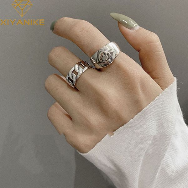 xiyanike trendy 925 sterling silver smiling face width ring for women vintage weaving party accessories hiphop rock jewelry gift, Golden;silver
xiyanike trendy 925 sterling silver smiling face width ring for women vintage weaving party accessories hiphop rock jewelry gift, Golden;silver