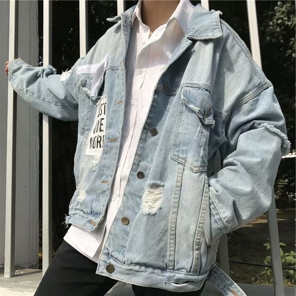 cowboy men's jean jacket autumn outerwear fresh wild college korean casual style light blue patch hole loose denim jacket, Black;brown
cowboy men's jean jacket autumn outerwear fresh wild college korean casual style light blue patch hole loose denim jacket, Black;brown