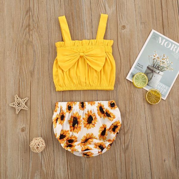 baby girl's sets cute big bow vest shorts summer 2020, White