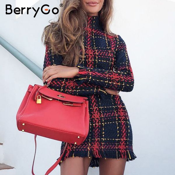 berrygo elegant office lady plaid winter dress long sleeve stand collar thick warm tassel dress fashion slim female vestido, Black;gray
berrygo elegant office lady plaid winter dress long sleeve stand collar thick warm tassel dress fashion slim female vestido, Black;gray