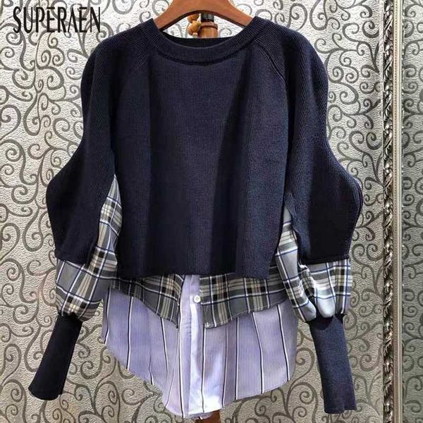 women's sweaters superaen fake two-piece pullovers female spring and autumn pluz size 2021 striped plaid stitching sweater, White;black
women's sweaters superaen fake two-piece pullovers female spring and autumn pluz size 2021 striped plaid stitching sweater, White;black