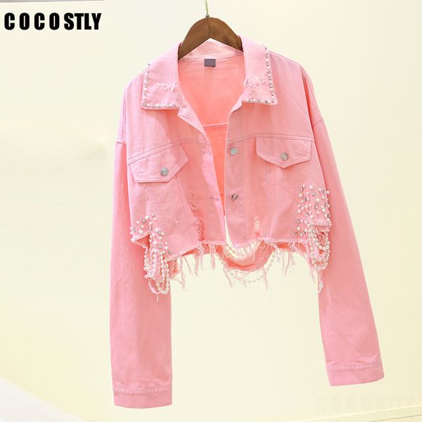 autumn streetwear pink white women's jeans jacket coat beading hole short female denim jackets long sleeve loose cowboy outwear, Black;brown
autumn streetwear pink white women's jeans jacket coat beading hole short female denim jackets long sleeve loose cowboy outwear, Black;brown