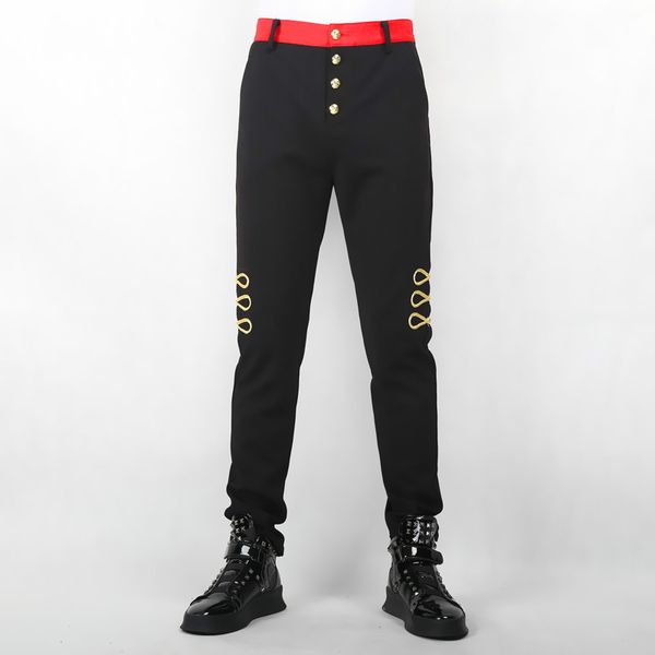 men's clothing fashion original new embroidery gold thread feet casual trousers young men metal buttons elastic trousers, Black
men's clothing fashion original new embroidery gold thread feet casual trousers young men metal buttons elastic trousers, Black