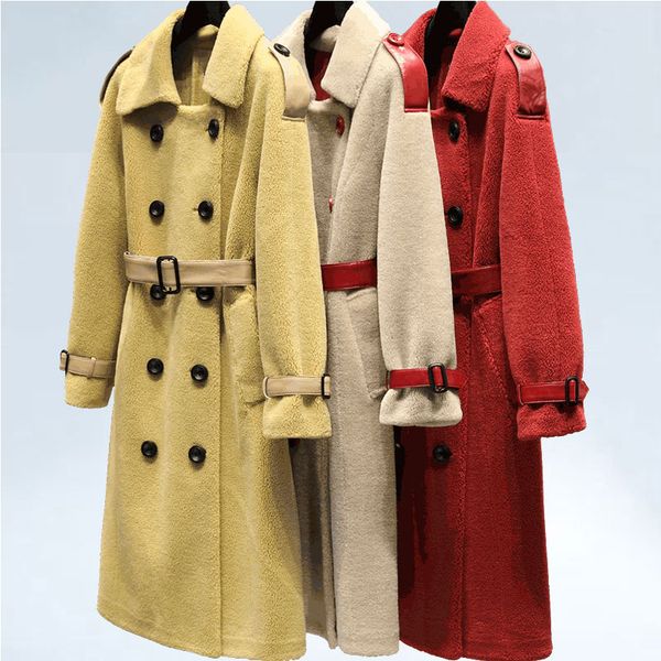 2019 winter coat women windbreakers natural wool lamb fur sheepskin faux leather long trench fur coat double-breast jacket, Black
2019 winter coat women windbreakers natural wool lamb fur sheepskin faux leather long trench fur coat double-breast jacket, Black