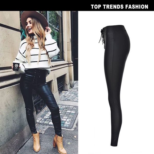 lace up faux leather pants women autumn winter pencil pants woman pu leather trousers black women pants, Black;white 
lace up faux leather pants women autumn winter pencil pants woman pu leather trousers black women pants, Black;white