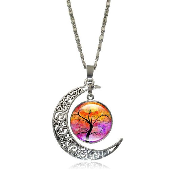 moon tree of life time stone half pendant necklace europe and america long sweater chain, Silver
moon tree of life time stone half pendant necklace europe and america long sweater chain, Silver