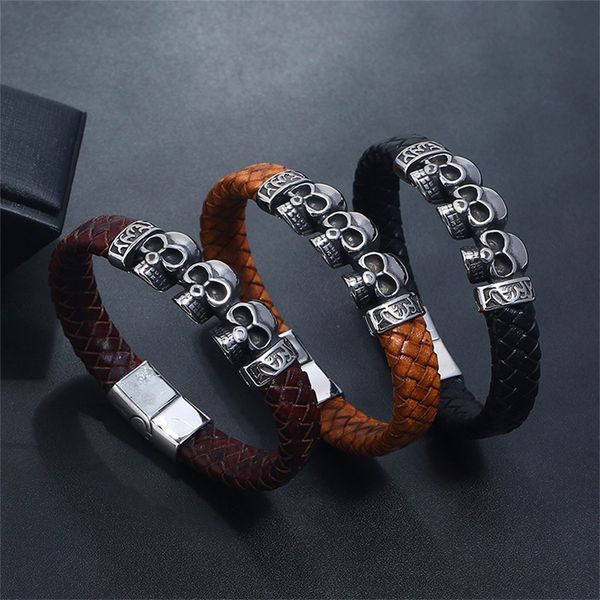 new stainless steel men's leather bracelet skull leather woven rope bracelet titanium steel retro bracelet#p1, Black
new stainless steel men's leather bracelet skull leather woven rope bracelet titanium steel retro bracelet#p1, Black