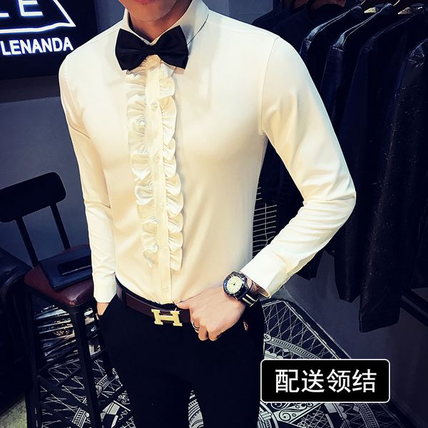 gzdeerax bowknot mens shirts luxury chest lace long sleeve party nightclub mens dress shirts plus size 5xl slim fit male, White;black
gzdeerax bowknot mens shirts luxury chest lace long sleeve party nightclub mens dress shirts plus size 5xl slim fit male, White;black