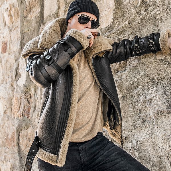 men winter thicker fur one leather coat men's double collar sheepskin leather jacket high-end locomotive fur male suit, Black
men winter thicker fur one leather coat men's double collar sheepskin leather jacket high-end locomotive fur male suit, Black