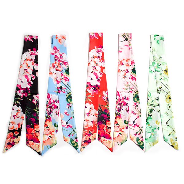 women neckerchief scarf geranium print slender narrow scarves decorative tied bag handle small ribbon wrist wrap, Blue;gray
women neckerchief scarf geranium print slender narrow scarves decorative tied bag handle small ribbon wrist wrap, Blue;gray
